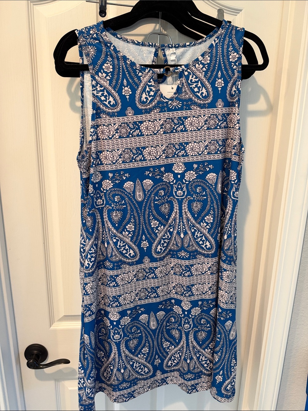Sleeveless Blue Paisley Shift Dress